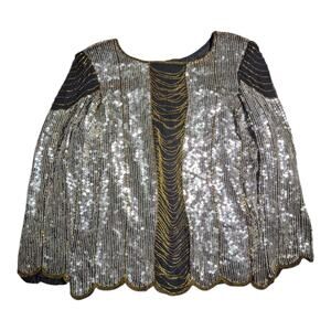 Vtg 1990s Jean for Joseph Le Bon Silk Beaded Loop Fringe Embellished Top S NWT